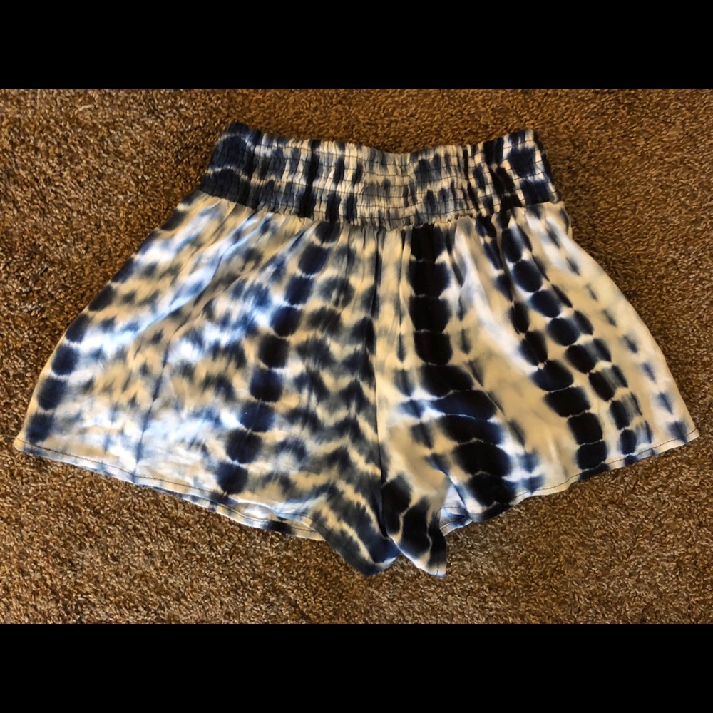 Blue and white tie dye flowy shorts